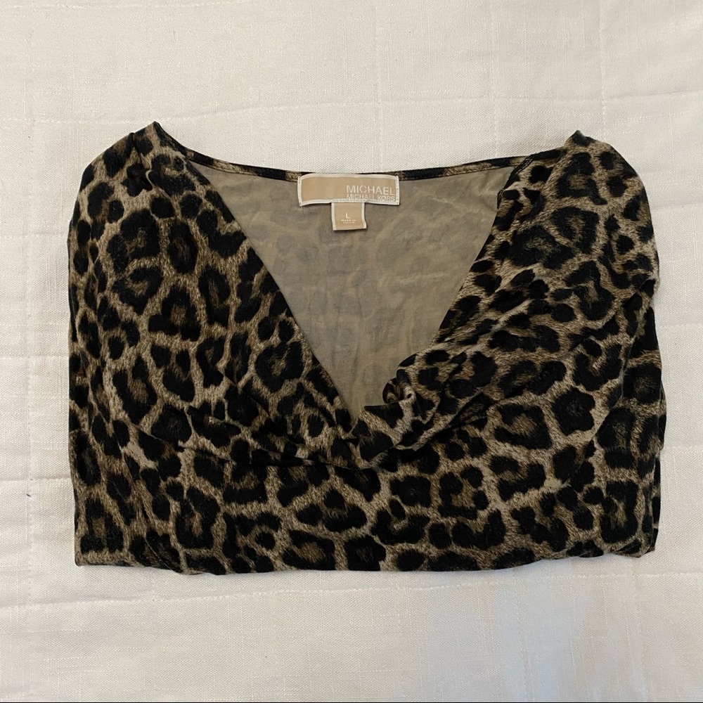 Michael Kora Leopard Print Scoop Neck Top